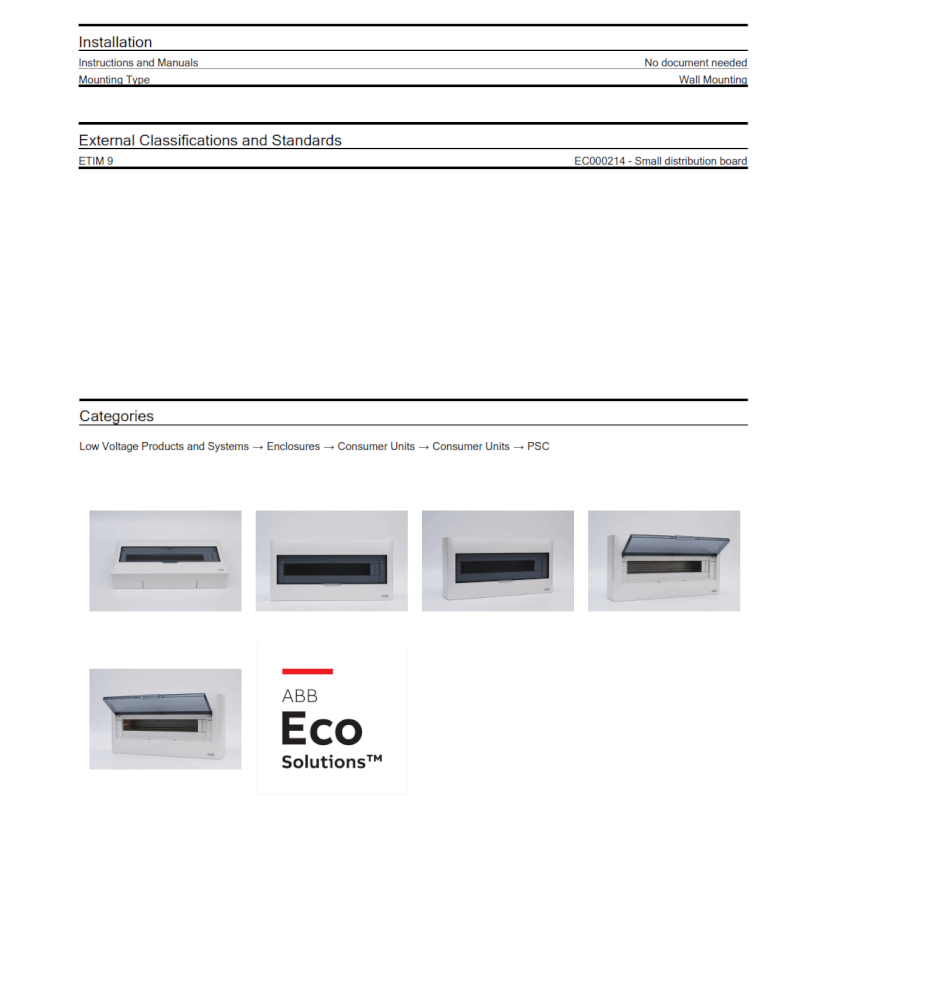 ตู้คอนซูมเมอร์ใส่เบรกเกอร์ 20 ช่อง ABB PSC120 Consumer Unit IEC IP40 Plastic Box & Cover